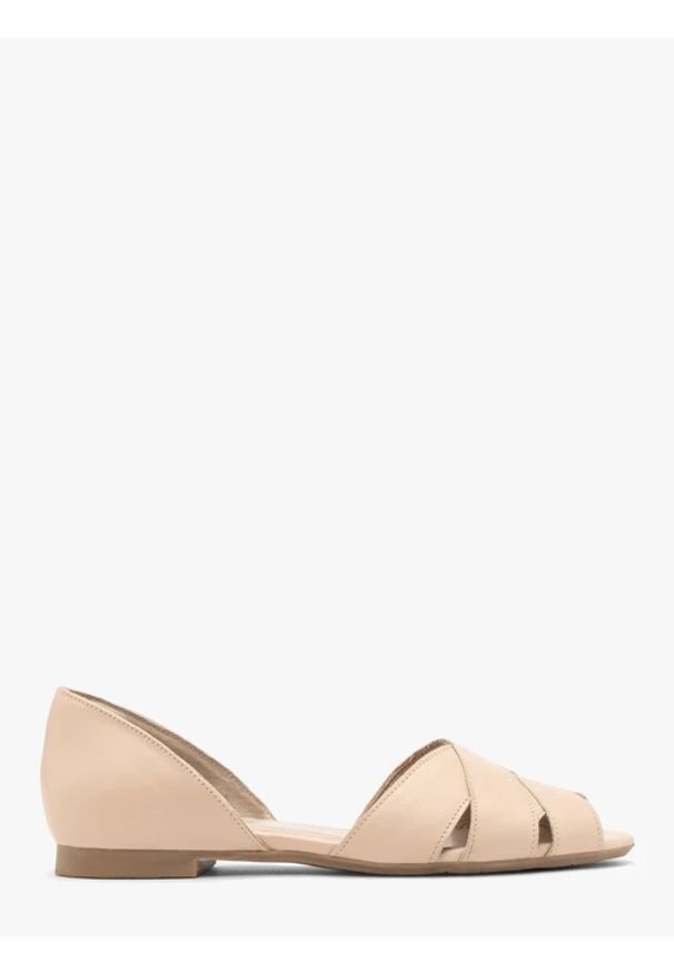 Ryłko - Beżowe sandały peep toe. Nosek buta: otwarty. Kolor: beżowy. Materiał: skóra. Styl: street