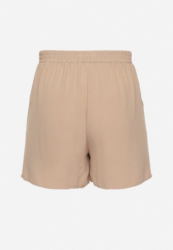Born2be - Beżowe Szorty z Wysokim Stanem i Gumką w Pasie Mevaraia. Stan: podwyższony. Kolekcja: plus size. Kolor: beżowy. Sezon: lato. Styl: elegancki, klasyczny