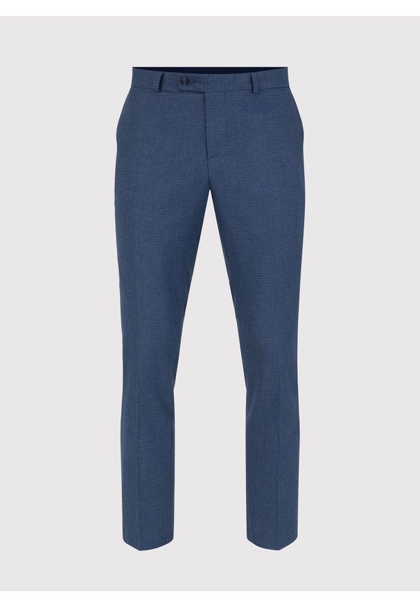 Pako Lorente - PAKO LORENTE – Granatowe spodnie garniturowe w pepitkę. Kolor: niebieski. Materiał: wiskoza, poliester, elastan