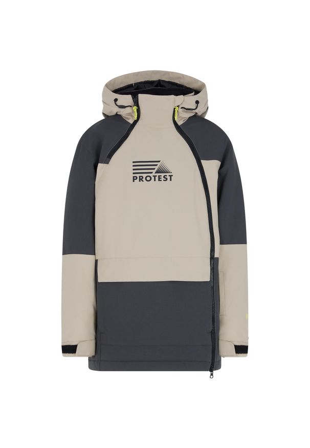 Protest - Kurtka narciarska/snowboardowa z kapturem zapinana na zamek Junior PROTEST. Typ kołnierza: kaptur. Kolor: szary, beżowy, wielokolorowy. Sezon: zima. Sport: snowboard, narciarstwo