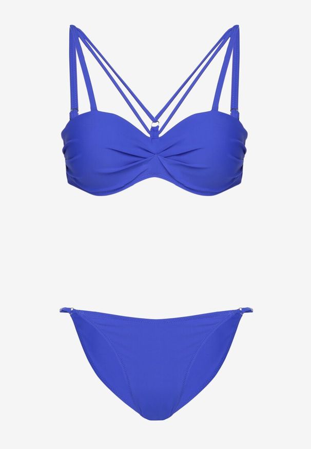 Born2be - Niebieskie Bikini Biustonosz z Ozdobnymi Paskami i Figi Fadeleine. Kolor: niebieski