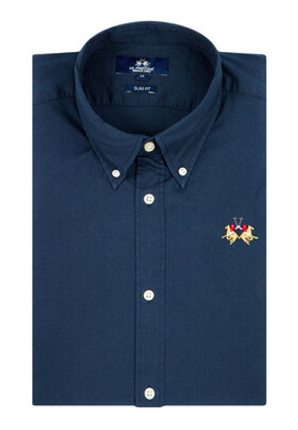 La Martina Koszula CCMC02 PP003 Granatowy Slim Fit. Kolor: niebieski. Materiał: bawełna