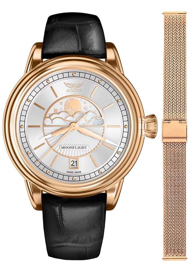 AVIATOR - Zegarek damski Aviator V.1.33.2.251.4BM-SET różowe złoto. Kolor: złoty, wielokolorowy, różowy