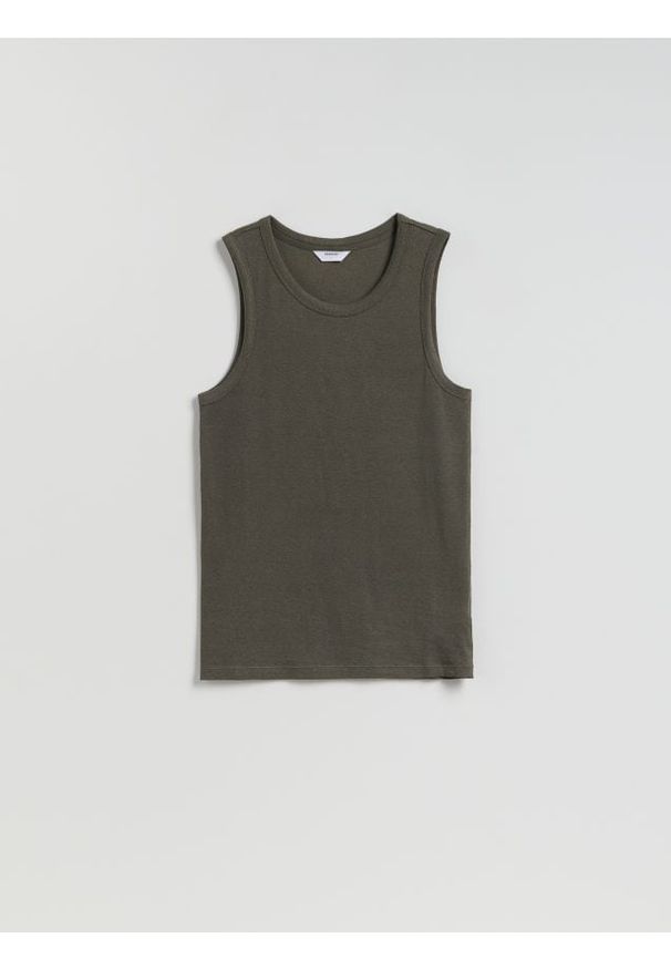 Reserved - Tank top z wiskozą - ciemnozielony. Kolor: zielony. Materiał: wiskoza