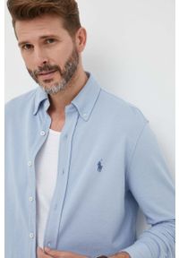 Polo Ralph Lauren koszula bawełniana męska kolor niebieski regular z kołnierzykiem button-down. Typ kołnierza: button down, polo. Kolor: niebieski. Materiał: bawełna. Długość rękawa: długi rękaw. Długość: długie. Wzór: gładki #4