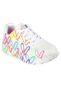 skechers - Buty do chodzenia dla dzieci Skechers Uno Lite Spread The Love. Zapięcie: sznurówki. Kolor: biały. Materiał: materiał, syntetyk, tkanina. Szerokość cholewki: normalna. Sport: turystyka piesza