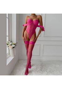 Intica - Body koronkowe z kokardkami na specjalne okazje Viktoriya. Kolor: czarny. Materiał: koronka. Długość: długie. Wzór: paski, koronka #9