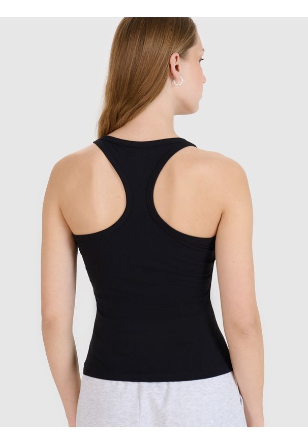 4f - 4F Top slim gładki damski - czarny XXL. Kolor: czarny. Materiał: jersey, dzianina, materiał, elastan, bawełna. Wzór: gładki