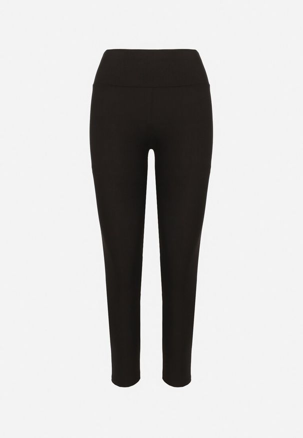 Born2be - Czarne Legginsy w Prążki Dzianinowe z Wysokim Stanem Iriniaelle. Okazja: na co dzień. Stan: podwyższony. Kolor: czarny. Materiał: dzianina. Wzór: prążki. Styl: casual, elegancki, wizytowy