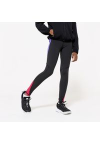 Decathlon - Legginsy dziecięce Domyos. Okazja: na uczelnię. Kolor: czarny, fioletowy, różowy, wielokolorowy. Materiał: poliamid, elastan, materiał, poliester. Styl: sportowy