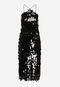 Born2be - Czarna Asymetryczna Sukienka Bogato Zdobiona Cekinami z Wiązaniem na Plecach Lericie. Kolor: czarny. Wzór: aplikacja. Typ sukienki: asymetryczne #2