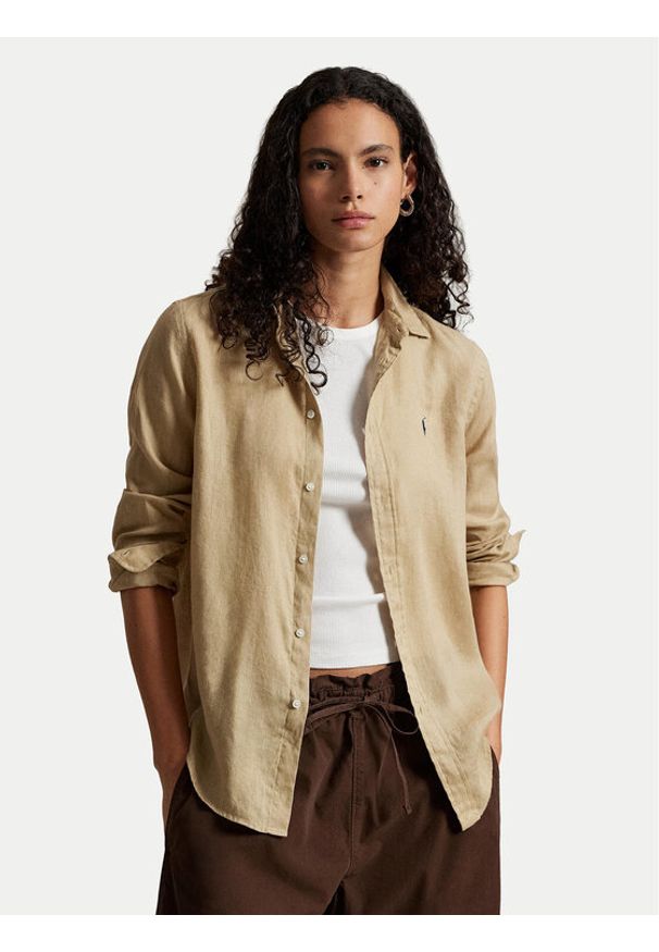 Polo Ralph Lauren Koszula 211970730506 Beżowy Regular Fit. Typ kołnierza: polo. Kolor: beżowy. Materiał: len