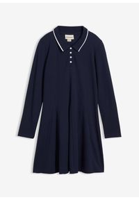 bonprix - Rozkloszowana sukienka T-shirtowa z czystej bawełny organicznej. Kolor: niebieski. Materiał: bawełna. Długość rękawa: długi rękaw