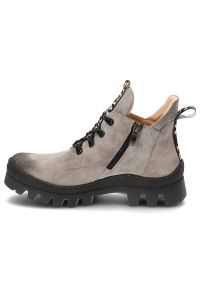 DAMISS - Beżowe Botki Damiss Modne Buty Damskie. Kolor: beżowy. Materiał: puch, welur, skóra. Szerokość cholewki: normalna #7