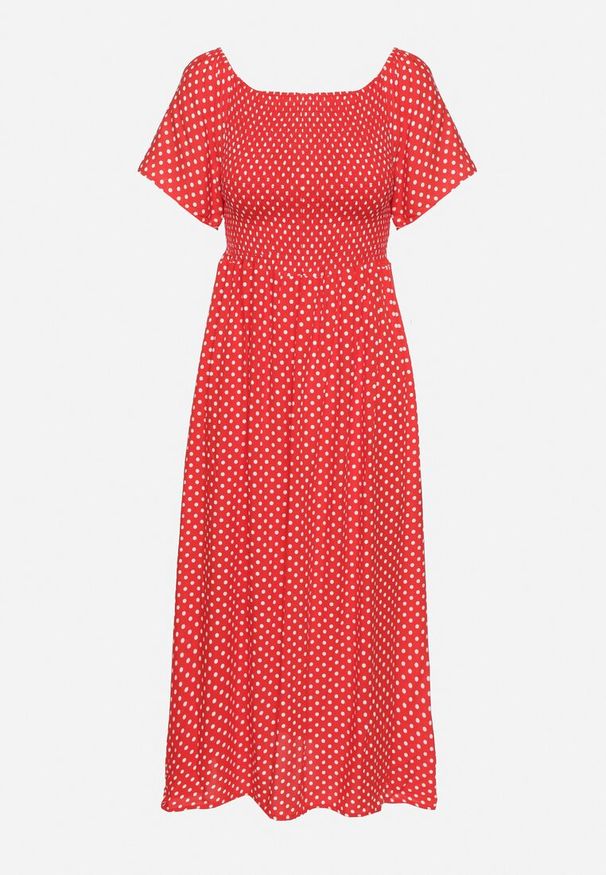 Born2be - Czerwona Sukienka z Bawełny o Rozkloszowanym Kroju w Kropeczki Lisadrisa. Okazja: na imprezę, na co dzień. Kolor: czerwony. Materiał: bawełna. Długość rękawa: krótki rękaw. Styl: klasyczny, casual, elegancki