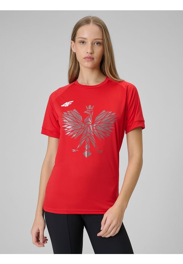 4f - 4F Koszulka kibica uniseks - czerwona M. Kolor: czerwony. Długość rękawa: raglanowy rękaw. Wzór: napisy. Styl: sportowy