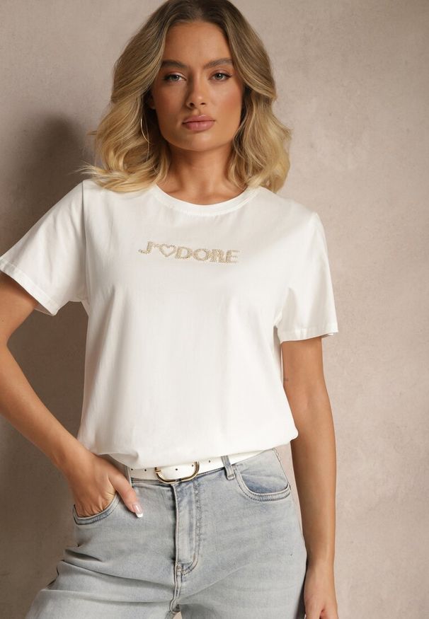 Renee - Biały T-shirt z Bawełny z Napisem Nalothra. Okazja: na co dzień, na spacer. Kolor: biały. Materiał: bawełna. Wzór: napisy. Styl: klasyczny, casual, elegancki
