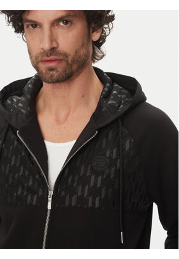 Karl Lagerfeld - KARL LAGERFELD Bluza 705022 552901 Czarny Regular Fit. Typ kołnierza: dekolt w karo. Kolor: czarny. Materiał: syntetyk