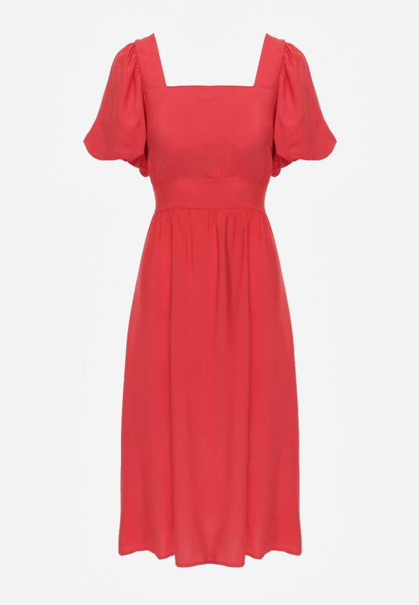 Renee - Czerwona Wiskozowa Sukienka Ozdobiona Kwadratowym Dekoltem Deviselle. Okazja: na imprezę, na spacer. Typ kołnierza: dekolt kwadratowy. Kolor: czerwony. Materiał: wiskoza. Wzór: aplikacja. Sezon: lato. Styl: elegancki