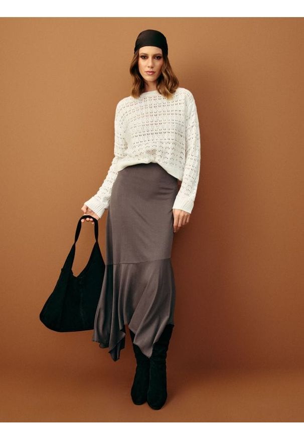 Sinsay - Spódnica z asymetrycznym dołem - szary. Kolor: szary