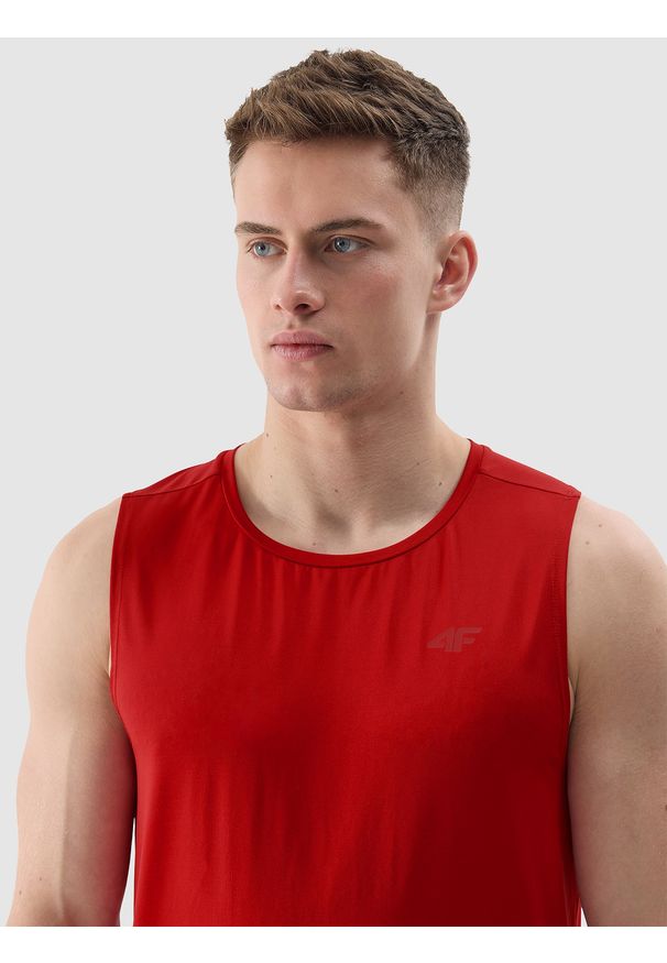 4f - 4F Tank top treningowy regular z materiału z recyklingu męski - czerwony 3XL. Kolor: czerwony. Materiał: materiał. Wzór: ze splotem, gładki, jednolity. Sport: fitness