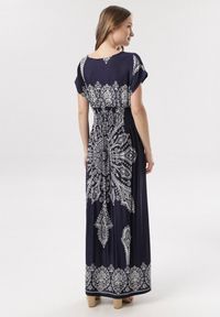 Born2be - Granatowa Sukienka Khryseis. Typ kołnierza: dekolt gorset. Kolor: niebieski. Materiał: materiał. Wzór: kwiaty. Typ sukienki: gorsetowe. Długość: mini #5