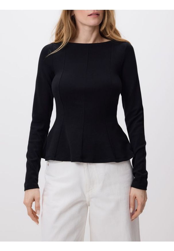 Reserved - Bluzka z baskinką - czarny. Kolor: czarny. Materiał: dzianina, bawełna. Wzór: gładki