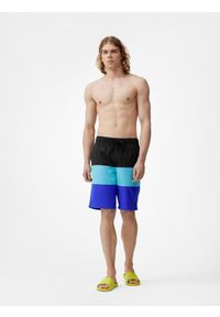 4f - Spodenki plażowe boardshorty męskie. Kolor: czarny. Materiał: tkanina, włókno, elastan #1