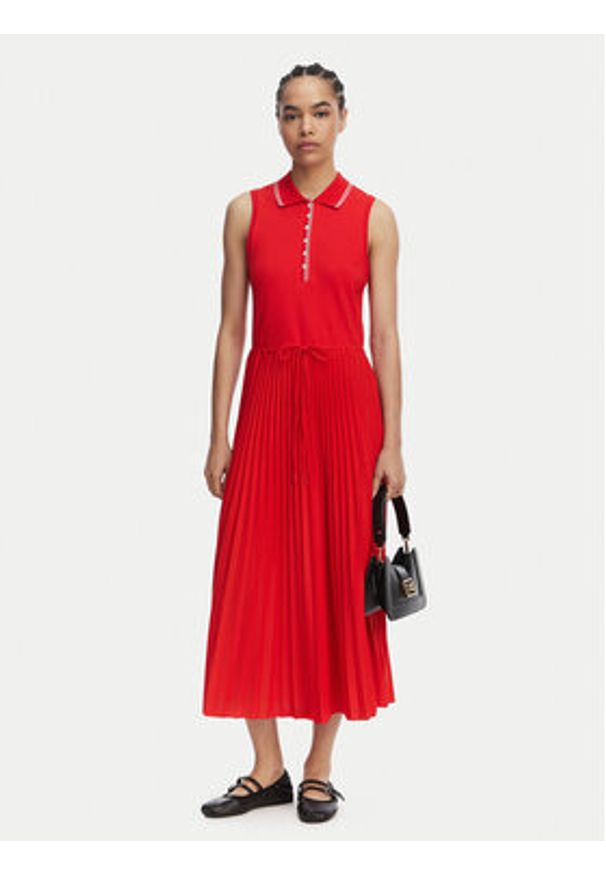 TOMMY HILFIGER - Tommy Hilfiger Sukienka codzienna 1985 Pleated WW0WW49621 Czerwony Regular Fit. Okazja: na co dzień. Kolor: czerwony. Materiał: syntetyk. Typ sukienki: proste. Styl: casual