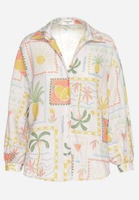 Born2be - Beżowo-Żółta Koszula o Kroju Oversize ze Wzorem Palm i Owoców Rinewena. Okazja: na co dzień. Kolor: żółty. Styl: wakacyjny, elegancki, casual #5