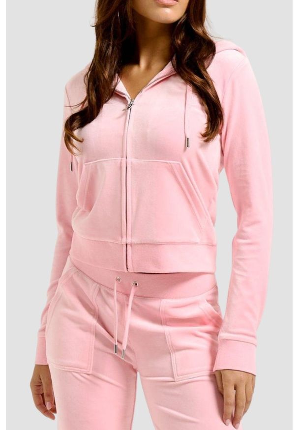 Juicy Couture - JUICY COUTURE Różowa damska bluza Robertson Hoodie, Rozmiar M. Kolor: różowy. Materiał: poliester, elastan