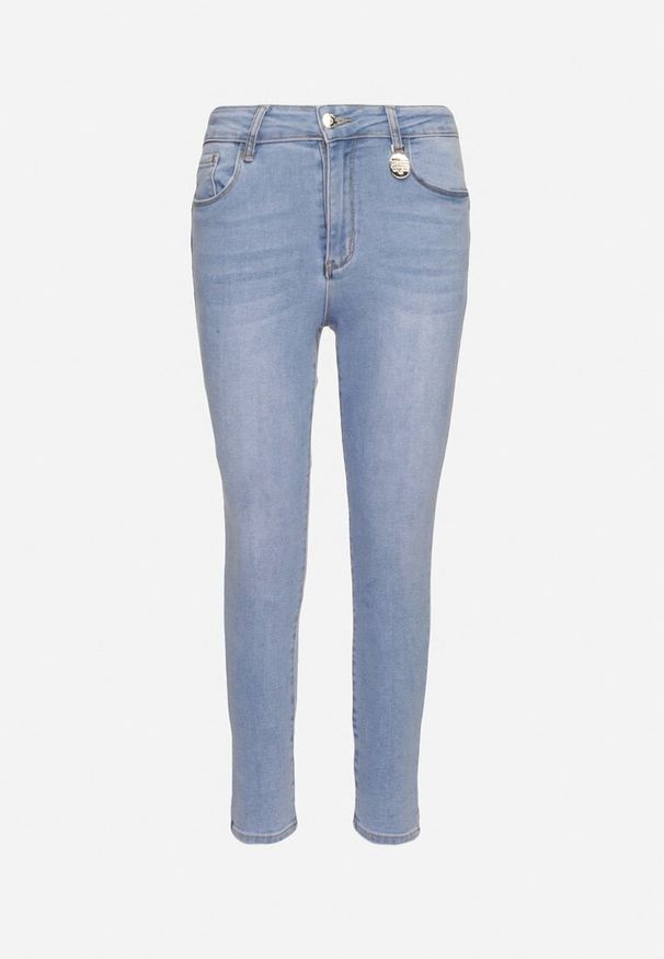 Born2be - Jasnoniebieskie Jeansy Skinny z Regularną Talią Fionel. Kolor: niebieski. Wzór: aplikacja. Styl: elegancki, klasyczny