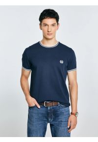 Big-Star - Koszulka męska z kontrastowym wykoŅczeniem grantowa Polias 403. Okazja: na co dzień. Kolor: niebieski. Materiał: bawełna, jeans. Wzór: haft, ze splotem. Styl: sportowy, klasyczny, casual, elegancki #1