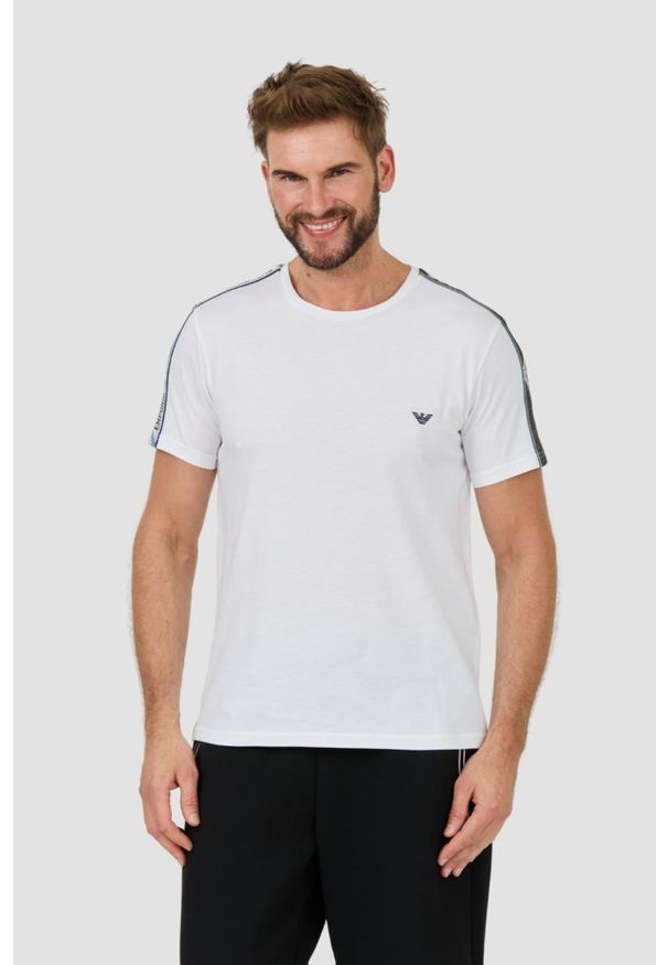 Emporio Armani - EMPORIO ARMANI Biały męski t-shirt bande logo, Rozmiar XL. Kolor: biały