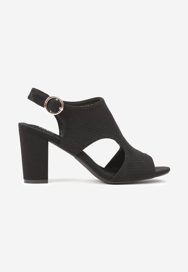 Renee - Czarne Sandały Vices na Słupkowym Obcasie z Ażurową Cholewką i Skórzaną Wkładką Obenea. Nosek buta: otwarty. Zapięcie: pasek. Kolor: czarny. Materiał: skóra. Wzór: ażurowy. Obcas: na obcasie. Styl: elegancki. Wysokość obcasa: średni