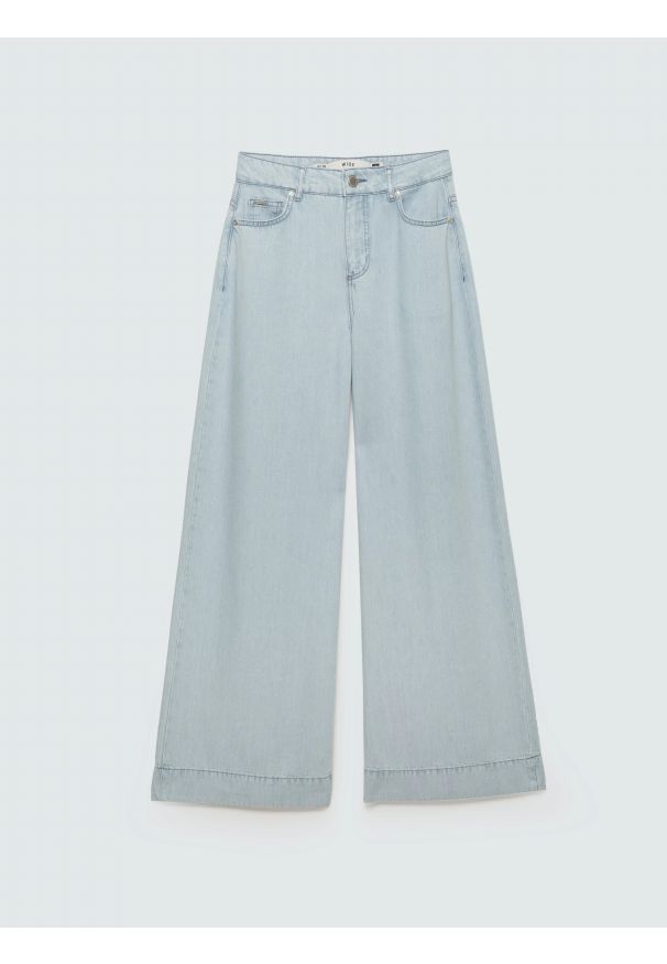 Big-Star - Spodnie damskie jeansowe wide niebieskie Colette 163. Okazja: na co dzień. Stan: podwyższony. Kolor: niebieski. Styl: elegancki, klasyczny, casual