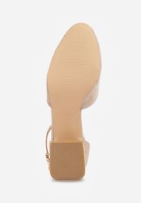 Renee - Ciemnobeżowe Czółenka Vices na Słupku z Wkładką ze Skóry Naturalnej i Metaliczną Ozdobą Velori. Okazja: do pracy, na spotkanie biznesowe. Zapięcie: sprzączka. Kolor: beżowy. Materiał: skóra. Wzór: aplikacja. Obcas: na słupku. Styl: wizytowy, biznesowy. Wysokość obcasa: średni #3