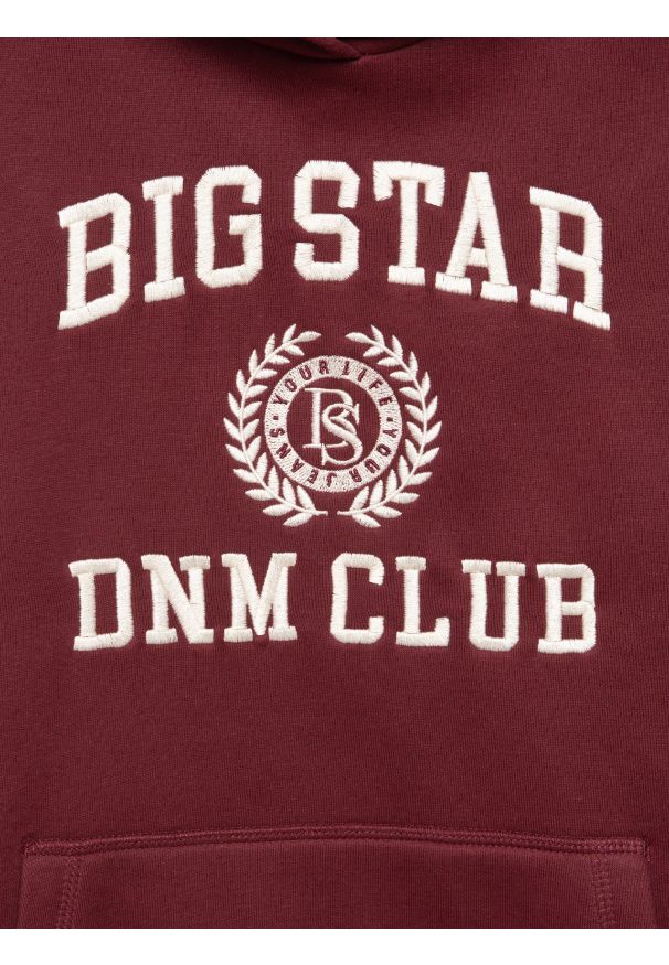 Big-Star - Bluza damska z kapturem z haftem bordowa Merta 604. Okazja: na co dzień. Typ kołnierza: kaptur. Kolor: czerwony. Materiał: dzianina, jeans. Wzór: haft. Styl: klasyczny, casual