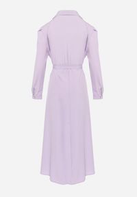 Born2be - Jasnofioletowa Rozkloszowana Sukienka Maxi z Koszulową Górą i Wiązanym Paskiem Indiga. Kolor: fioletowy. Materiał: materiał. Wzór: jednolity. Typ sukienki: koszulowe. Długość: maxi #7