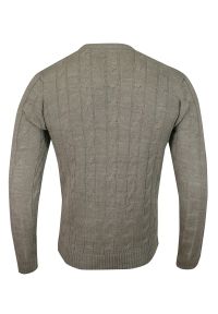 Sweter Szary, Okrągły Dekolt, Lekki Splot, Dziergany, Męski, Żółty Ptak -Brave Soul. Okazja: na spotkanie biznesowe, do pracy. Kolor: szary, żółty, wielokolorowy. Materiał: ze splotem, akryl, dziergany. Wzór: ze splotem. Styl: biznesowy #2