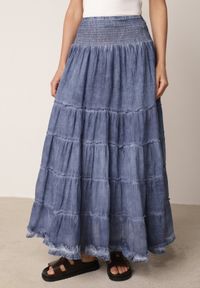 Born2be - Niebieska Spódnica z Bawełny z Wysokim Stanem Stylizowana na Jeansową Ealread. Okazja: do pracy, na co dzień, na spacer. Stan: podwyższony. Kolor: niebieski. Materiał: bawełna, jeans. Wzór: gładki. Styl: elegancki, casual #5