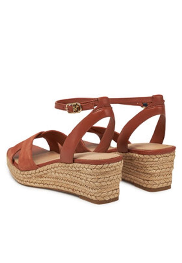 TOMMY HILFIGER - Tommy Hilfiger Espadryle Leather & Suede Mid Wedge Espad FW0FW08804 Brązowy. Kolor: brązowy. Materiał: skóra