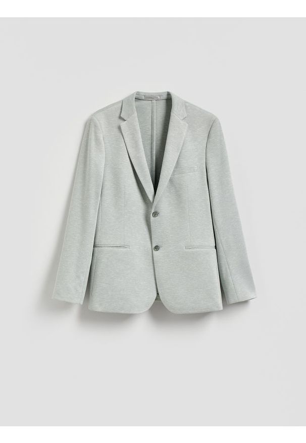 Reserved - Marynarka slim fit z dodatkiem wiskozy - jasnozielony. Kolor: zielony. Materiał: wiskoza