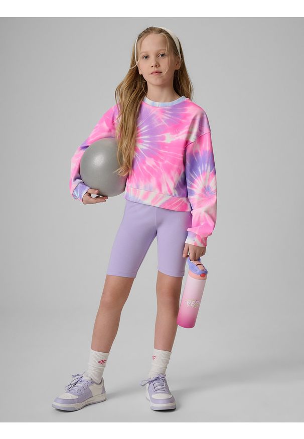 4f - 4F Bluza dresowa loose bez kaptura dziewczęca - multikolor 146/152 (10-12 lat). Okazja: na co dzień. Typ kołnierza: bez kaptura. Kolor: wielokolorowy. Materiał: dresówka. Długość: krótkie. Wzór: nadruk. Sezon: lato. Styl: klasyczny, casual