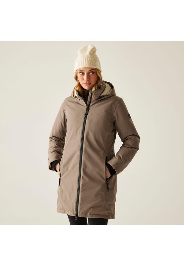 Regatta - Płaszcz damski zimowy ocieplany przeciwdeszczowy Marron. Kolor: brązowy. Materiał: puch, materiał. Sezon: zima. Sport: turystyka piesza