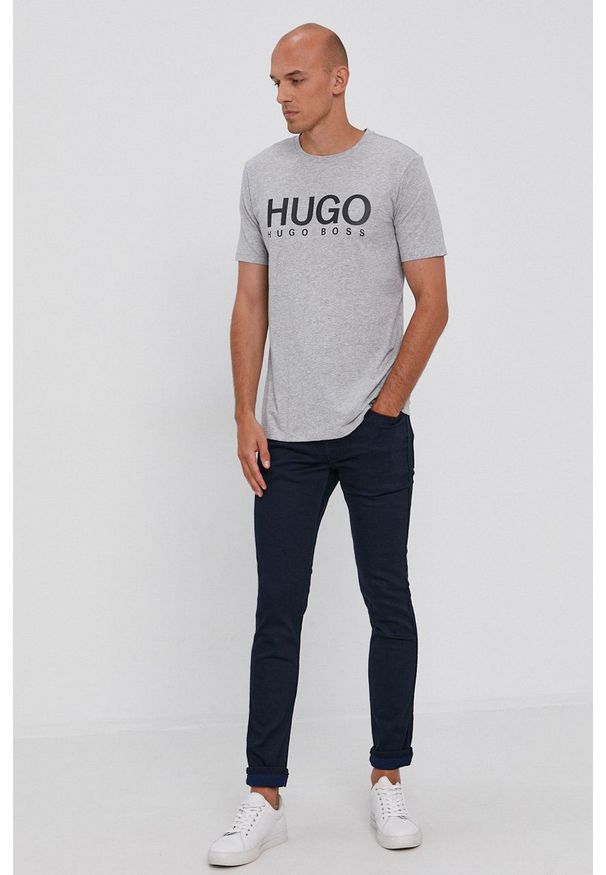 Hugo - T-shirt. Okazja: na co dzień. Kolor: szary. Wzór: nadruk. Styl: casual