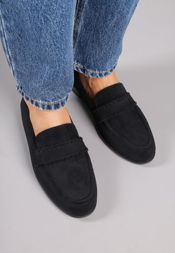 Born2be - Czarne Mokasyny Vices ze Skórzaną Wkładką i Ozdobnymi Przeszyciami Adestiia. Kolor: czarny. Materiał: skóra. Styl: klasyczny, elegancki