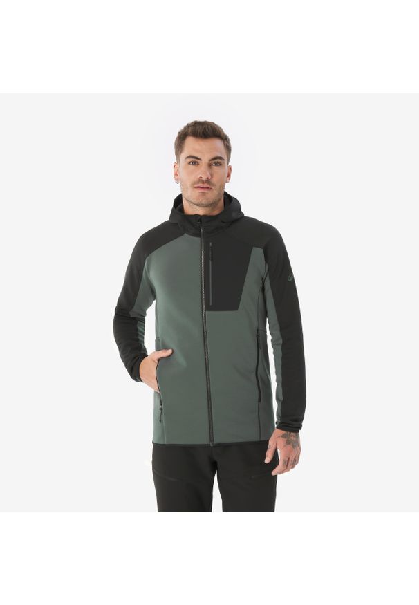 quechua - Polar turystyczny męski Quechua MH500 zamek. Kolor: czarny, zielony, wielokolorowy. Materiał: polar. Sport: turystyka piesza