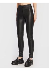 Remain Spodnie skórzane Snipe RM1509 Czarny Slim Fit. Kolor: czarny. Materiał: skóra