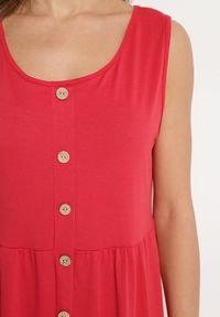 Born2be - Czerwona Sukienka o Rozkloszowanym Kroju na Szerokich Ramiączkach z Guzikami Saniella. Okazja: na co dzień. Kolor: czerwony. Długość rękawa: na ramiączkach. Typ sukienki: rozkloszowane. Styl: klasyczny, casual, elegancki #7